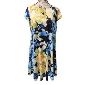 Shelby & Palmer Women's Dress Large Multicolor Abstract Floral Print Cap Sleeve